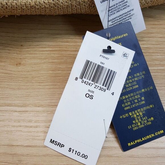 POLO RALPH LAUREN Mens Surf Sider Raffia Fedora Hat Blue Braided Scarf $110 - Picture 7 of 8